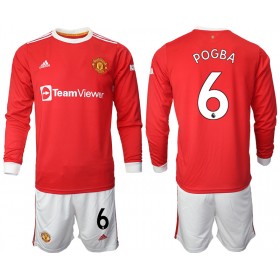 Jalkapallo Pelipaidat/Peliasut Manchester United Paul Pogba 6 Lasten Kotipaita 2021-2022 Pitkähihainen